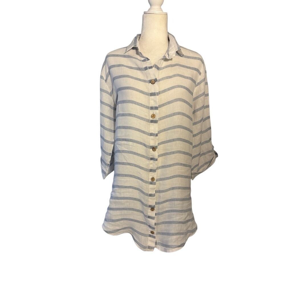 Viola Borghi blue and white striped linen button front Tunic/dress - L